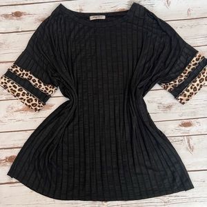 Leopard Trim Black Short Sleeve Top 2X